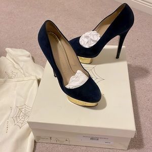 Charlotte Olympia Navy Suede Classic Dolly Hills